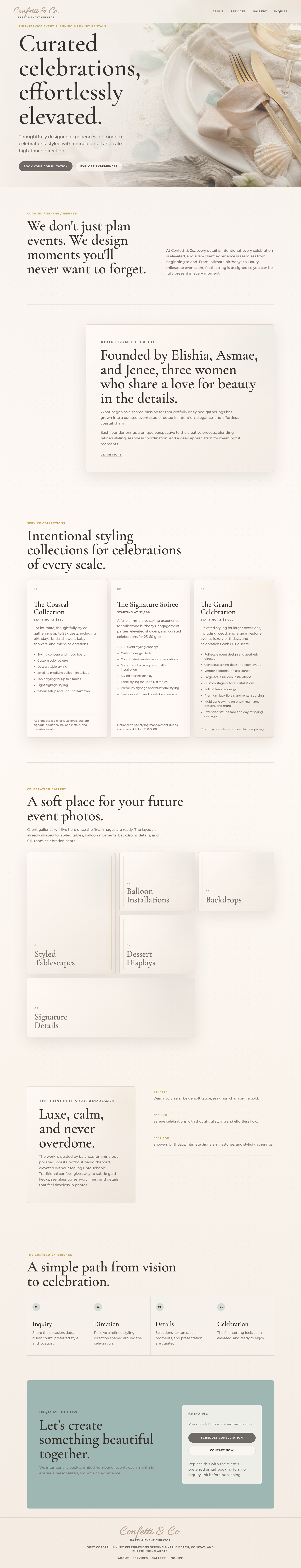 Confetti and Co. website homepage