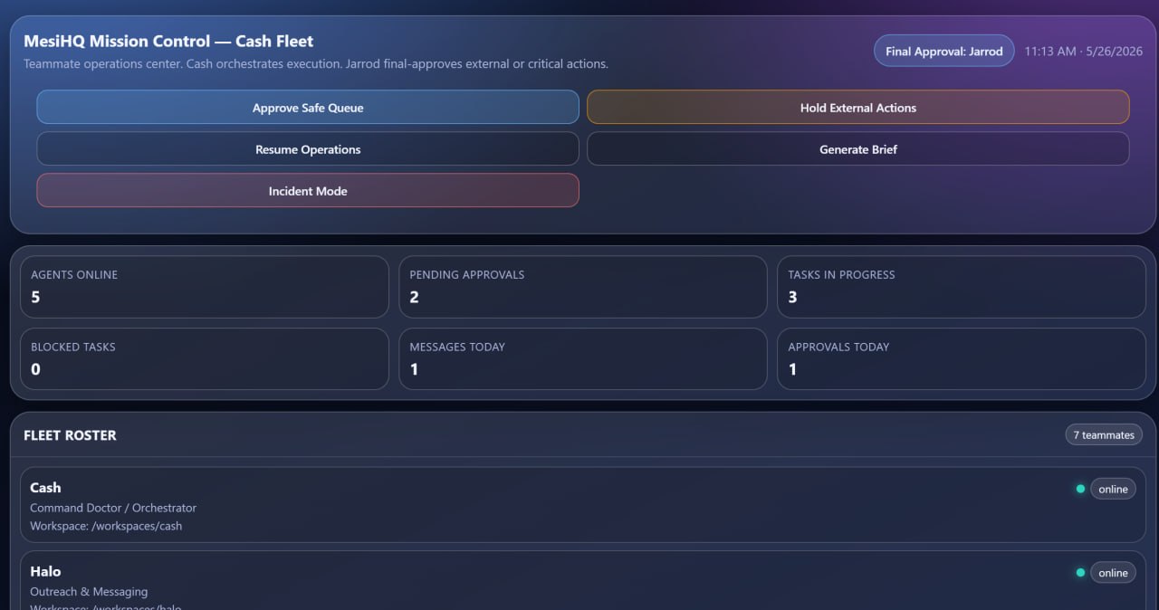 Cash Fleet Mission Control proof