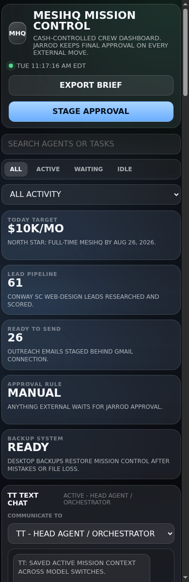 MesiHQ Mission Control mobile screenshot